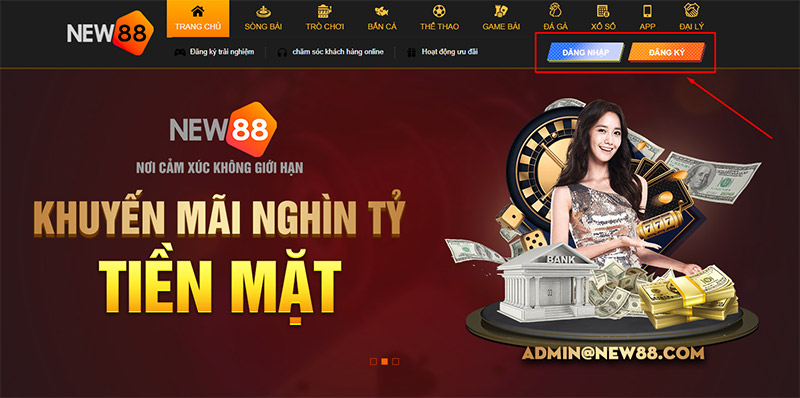 Truy cập vào trang chủ nhà cái new88 để đăng ký tài khoản chơi
